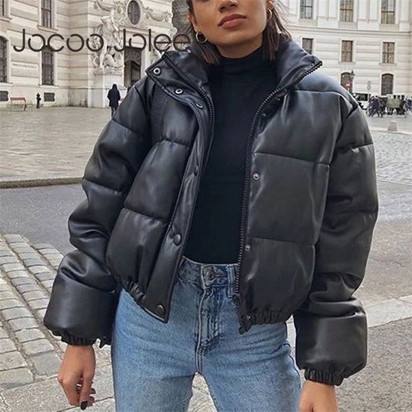 women's down parkas winter thick warm cropped puffer jacket women black pu leather elegant zipper coat cotton padded punk outwear 22092
women's down parkas winter thick warm cropped puffer jacket women black pu leather elegant zipper coat cotton padded punk outwear 22092