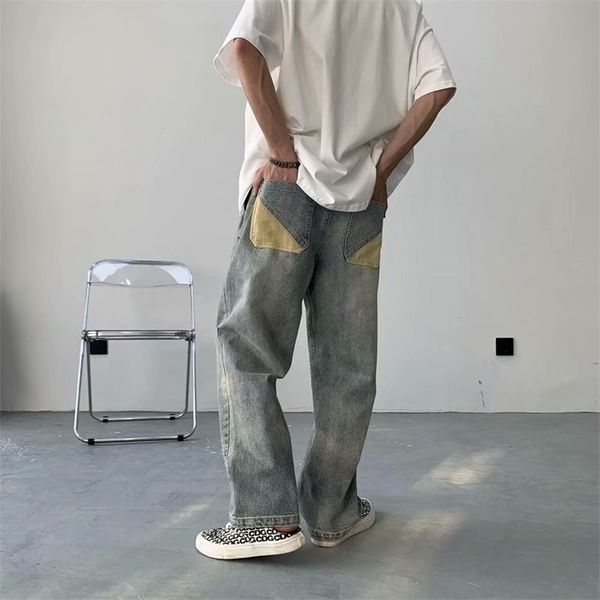 men's jeans lazy style men korean hip hop patchwork oversized straight jean pants streetwear all match denim light blue jeans 220927
men's jeans lazy style men korean hip hop patchwork oversized straight jean pants streetwear all match denim light blue jeans 220927