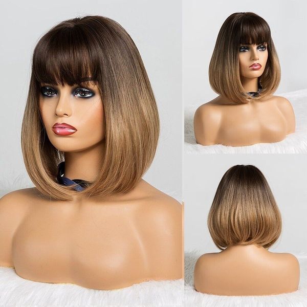 short straight synthetic wig bangs bob ombre heat resistant lolita women cosplay wig, Black
short straight synthetic wig bangs bob ombre heat resistant lolita women cosplay wig, Black