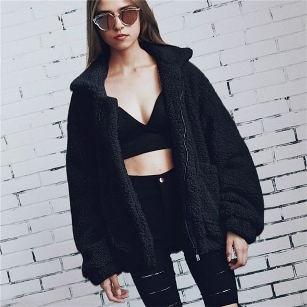 women's fur faux elegant black coat women autumn winter warm soft zipper fluffy jacket female plush pocket casual teddy outwear 220927
women's fur faux elegant black coat women autumn winter warm soft zipper fluffy jacket female plush pocket casual teddy outwear 220927
