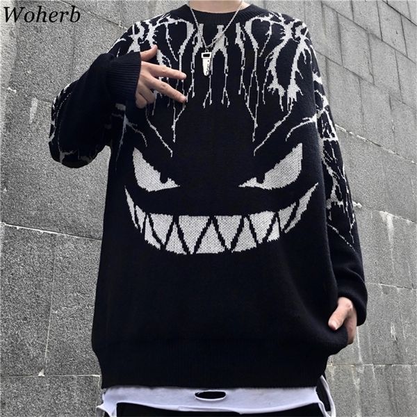 women's sweaters woherb harajuku black sweater women lightning devil knitted jumper oversize pullover hip hop streetwear autumn 220926, White;black
women's sweaters woherb harajuku black sweater women lightning devil knitted jumper oversize pullover hip hop streetwear autumn 220926, White;black