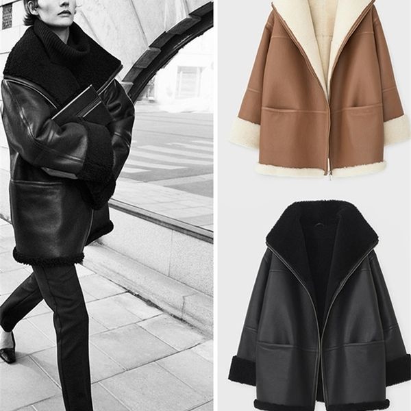 women's fur faux winter women warm zipper coat long sleeve leather ladies fashion jacket female outwear with pockets 220928, Black
women's fur faux winter women warm zipper coat long sleeve leather ladies fashion jacket female outwear with pockets 220928, Black