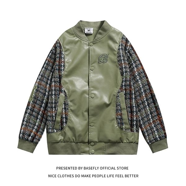 men's jackets retro vintage green patchwork pu leather men baseball bomber jacket women varsity university coat high street coaches 220, Black;brown
men's jackets retro vintage green patchwork pu leather men baseball bomber jacket women varsity university coat high street coaches 220, Black;brown