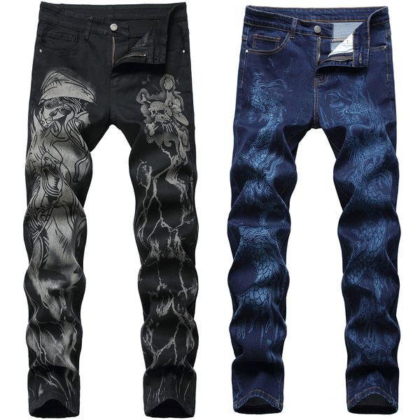 men's jeans mens high street tiger prints jeans pants witch designs slimming casual men dragon classic black blue 220927
men's jeans mens high street tiger prints jeans pants witch designs slimming casual men dragon classic black blue 220927