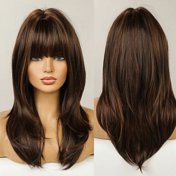 long wavy synthetic wigs brown natural bangs daily heat resistant women cosplay, Black
long wavy synthetic wigs brown natural bangs daily heat resistant women cosplay, Black