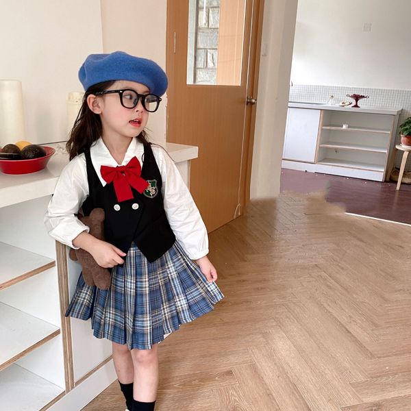 preppy style kids clothes sets girls bows tie lapel long sleeve shirt embroidery waistcoat plaid pleated skirt 3pcs children princess outfit, White
preppy style kids clothes sets girls bows tie lapel long sleeve shirt embroidery waistcoat plaid pleated skirt 3pcs children princess outfit, White