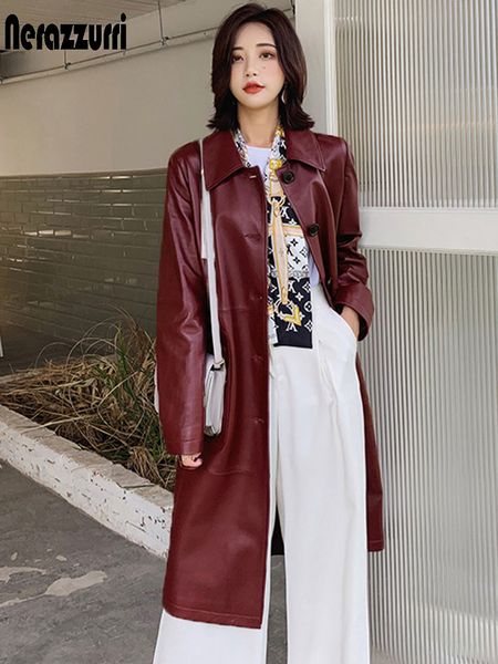 women's leather faux leather women s jackets nerazzurri spring autumn long leather trench coat for women sleeve sashes buttons outerwea, Black
women's leather faux leather women s jackets nerazzurri spring autumn long leather trench coat for women sleeve sashes buttons outerwea, Black