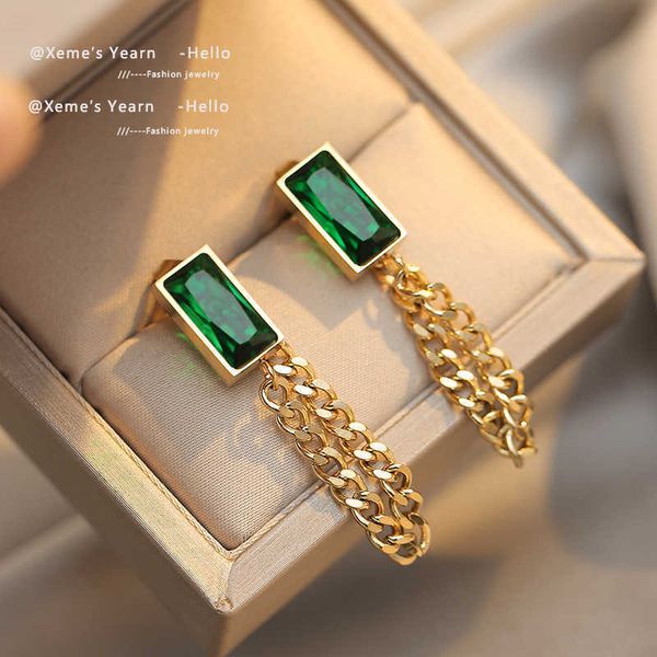 new classic geometric rectangle green crystal charm earrings stainless steel chain tassel ear accessories for woman, Golden
new classic geometric rectangle green crystal charm earrings stainless steel chain tassel ear accessories for woman, Golden