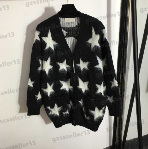 designer cardigan women sweaters classic wool mohair womens sweater fashion pentagram pattern v-neck long sleeve knit cardigans jacket 0912, White;black
designer cardigan women sweaters classic wool mohair womens sweater fashion pentagram pattern v-neck long sleeve knit cardigans jacket 0912, White;black