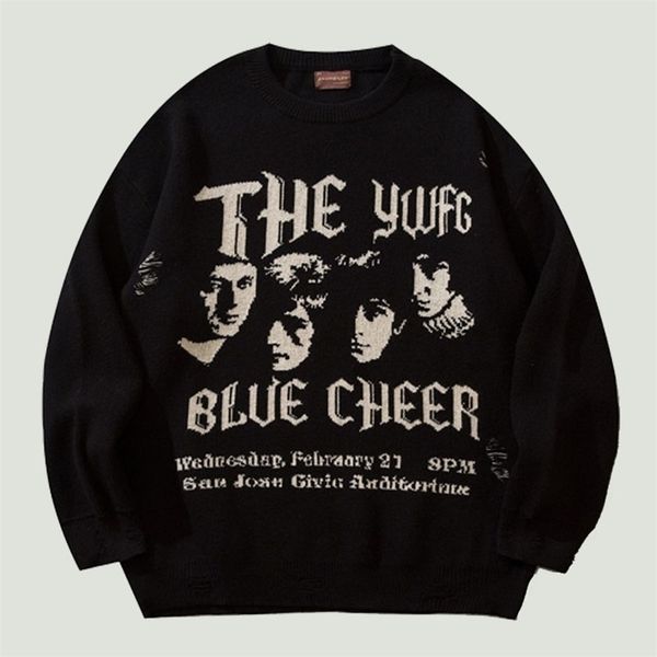 men's sweaters oversized vintage ripped knitted sweater men hip hop harajuku portrait letter printed fashion distressed casual pullover, White;black
men's sweaters oversized vintage ripped knitted sweater men hip hop harajuku portrait letter printed fashion distressed casual pullover, White;black