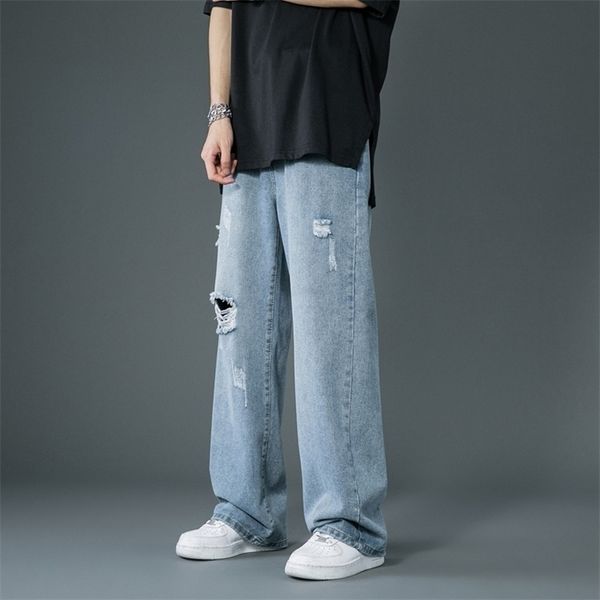men's jeans spring summer ripped wide leg korean trend straight baggy denim pants male vintage blue trousers 220927
men's jeans spring summer ripped wide leg korean trend straight baggy denim pants male vintage blue trousers 220927