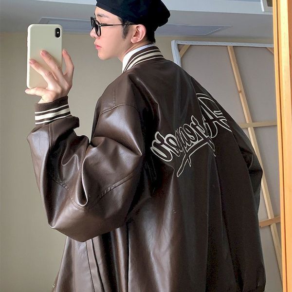 men's leather faux leather pu leather bomber jackets brown locomotive couple winter retro oversized baseball jackets casual hiphop men, Black
men's leather faux leather pu leather bomber jackets brown locomotive couple winter retro oversized baseball jackets casual hiphop men, Black