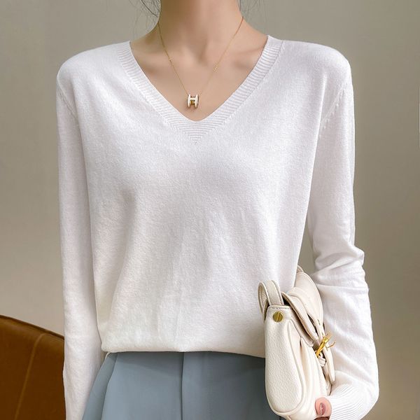 women's knits tees female vneck knitted sweater longsleeved loose pullover springsummer casual solid base shirt thin sweater wild women, White
women's knits tees female vneck knitted sweater longsleeved loose pullover springsummer casual solid base shirt thin sweater wild women, White