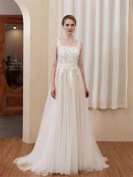 a-line wedding dress backless romantic lace applique beach boho bridal dress ld8038, White
a-line wedding dress backless romantic lace applique beach boho bridal dress ld8038, White