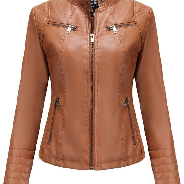 women's leather faux women jacket autumn winter long sleeve plus size fashion ladies solid zipper biker coat female casual outwear 2209, Black
women's leather faux women jacket autumn winter long sleeve plus size fashion ladies solid zipper biker coat female casual outwear 2209, Black