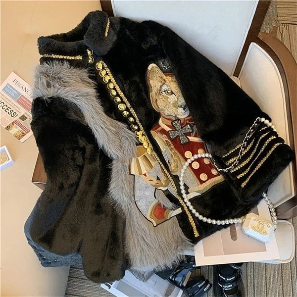 women's fur faux runway warm winter women leather jacket coat loose embroidery appliques coats casual vintage nz17 220928, Black
women's fur faux runway warm winter women leather jacket coat loose embroidery appliques coats casual vintage nz17 220928, Black