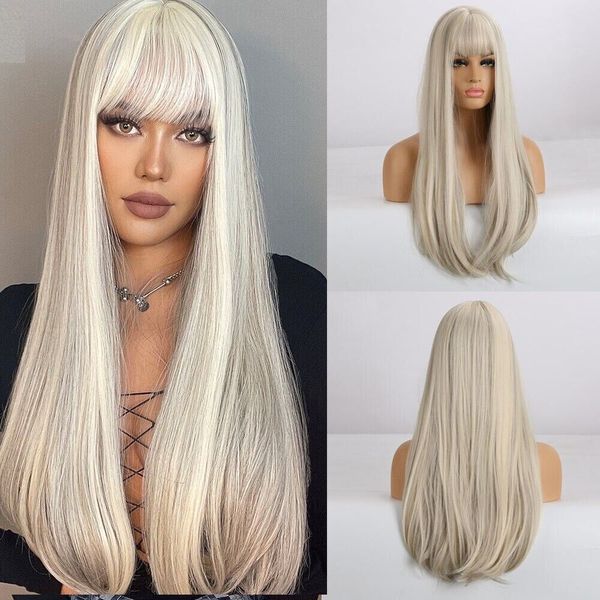 long straight synthetic wigs women silky hair bangs party cosplay heat resistant wig, Black
long straight synthetic wigs women silky hair bangs party cosplay heat resistant wig, Black