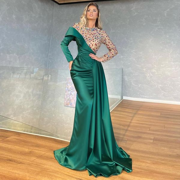 hunter mermaid prom dresses beaded jewel neckline evening gowns long sleeve sweep train satin sequined formal dress, Black
hunter mermaid prom dresses beaded jewel neckline evening gowns long sleeve sweep train satin sequined formal dress, Black