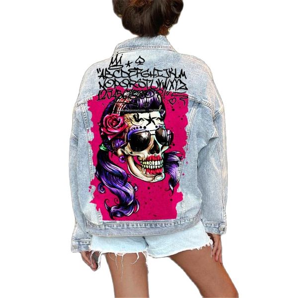 ladies autumn new lapel single-breasted long-sleeved denim jacket outer wear with street fashion fun pattern print graffiti, Black;brown
ladies autumn new lapel single-breasted long-sleeved denim jacket outer wear with street fashion fun pattern print graffiti, Black;brown