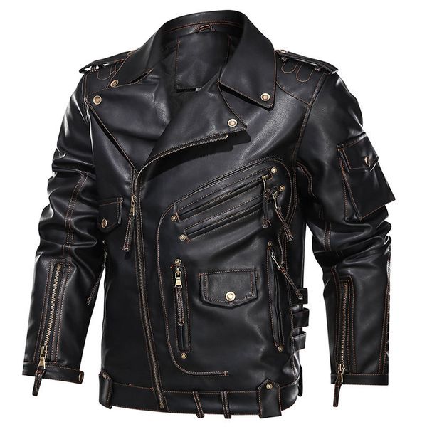 men's leather faux winter mens jacket men fashion motorcycle pu cool zipper pockets coats male luxury brand eu size 220927, Black
men's leather faux winter mens jacket men fashion motorcycle pu cool zipper pockets coats male luxury brand eu size 220927, Black