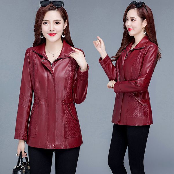 women's leather faux leather women s jackets spring and autumn mid length leather jacket 6xl lady clothing fashion wild female coat 220, Black
women's leather faux leather women s jackets spring and autumn mid length leather jacket 6xl lady clothing fashion wild female coat 220, Black