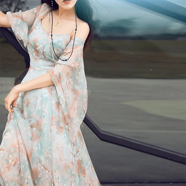 womens romantic floral print chiffon dress with cape elegant female gowns long beach style maxi dresses, Black;gray
womens romantic floral print chiffon dress with cape elegant female gowns long beach style maxi dresses, Black;gray