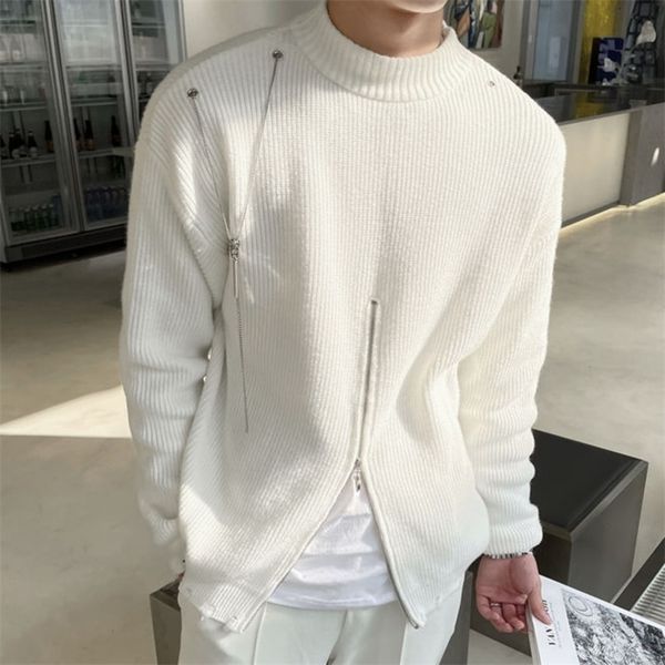 men's sweaters european style metal chain decoration thick needle heren sweater fall winter black white zipper pull homme knitted sweat, White;black
men's sweaters european style metal chain decoration thick needle heren sweater fall winter black white zipper pull homme knitted sweat, White;black