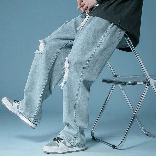 men's jeans men oversized denim baggy drawstring hole teens streetwear all match boyfriend straight korean trendy trousers 220927, Blue
men's jeans men oversized denim baggy drawstring hole teens streetwear all match boyfriend straight korean trendy trousers 220927, Blue