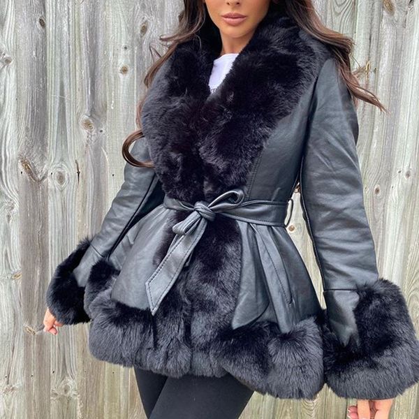women's leather faux leather women s jacket fashion tie belt high waist short coats winter pu leather female lady elegant side pockets, Black
women's leather faux leather women s jacket fashion tie belt high waist short coats winter pu leather female lady elegant side pockets, Black