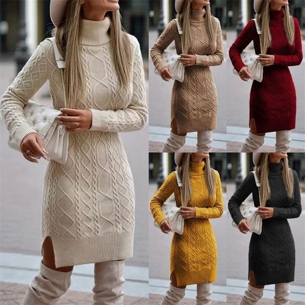women's sweaters ladies elegant autumn and winter knitted sweater dress casual ladies solid color long-sleeved high-neck split tight 22, White;black 
women's sweaters ladies elegant autumn and winter knitted sweater dress casual ladies solid color long-sleeved high-neck split tight 22, White;black