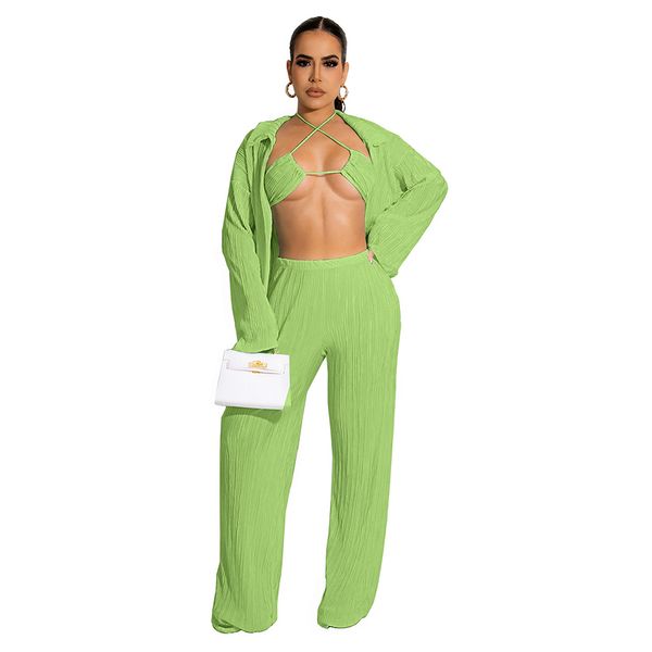 women two piece pants 3 pieces outfits pleated bell sleeve cardigan shirt bikini bra ruffled wide leg pants jumpsuits tracksuits set, White
women two piece pants 3 pieces outfits pleated bell sleeve cardigan shirt bikini bra ruffled wide leg pants jumpsuits tracksuits set, White