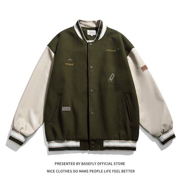 men's jackets army green retro vintage stadium award embroid patchwork men baseball bomber jacket women varsity university coat street, Black;brown
men's jackets army green retro vintage stadium award embroid patchwork men baseball bomber jacket women varsity university coat street, Black;brown