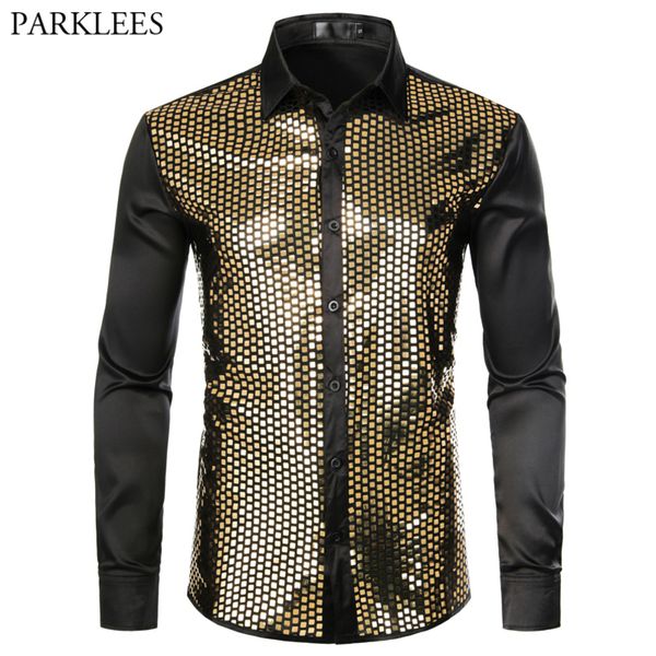 men's casual shirts shiny gold sequin black silk dress men long sleeve button down disco male party nightclub prom chemise 220927, White;black
men's casual shirts shiny gold sequin black silk dress men long sleeve button down disco male party nightclub prom chemise 220927, White;black