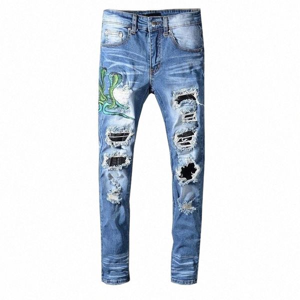 style men embroidery distressed patches pants hip hop skinny blue denim jeans hole slim trousers1 c9wz#
style men embroidery distressed patches pants hip hop skinny blue denim jeans hole slim trousers1 c9wz#