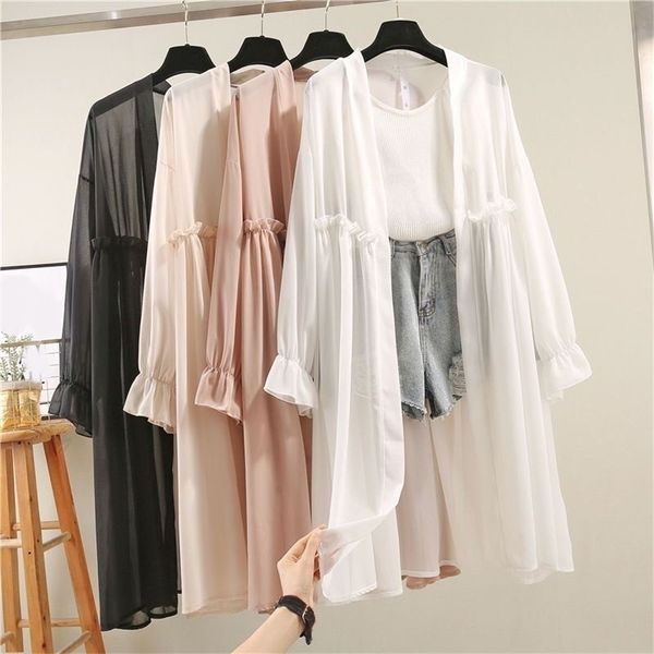 women's knits tees spring autumn summer sun protection clothing long cardigan female loose cardigans ladies shawl chiffon thin coat 220, White
women's knits tees spring autumn summer sun protection clothing long cardigan female loose cardigans ladies shawl chiffon thin coat 220, White