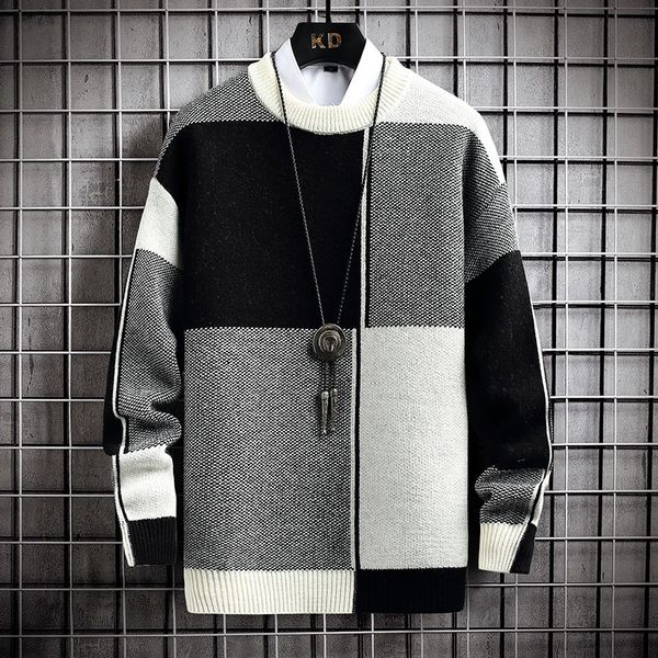 new men casual sweater thick warm harajuku pullover autumn winter mens patchwork plaid sweaters knitted o-neck clothing, White;black
new men casual sweater thick warm harajuku pullover autumn winter mens patchwork plaid sweaters knitted o-neck clothing, White;black