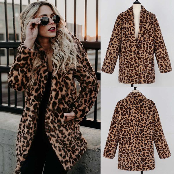 women's fur faux leather coat winter warm fashion leopard polo collar jacket women t220928, Black
women's fur faux leather coat winter warm fashion leopard polo collar jacket women t220928, Black