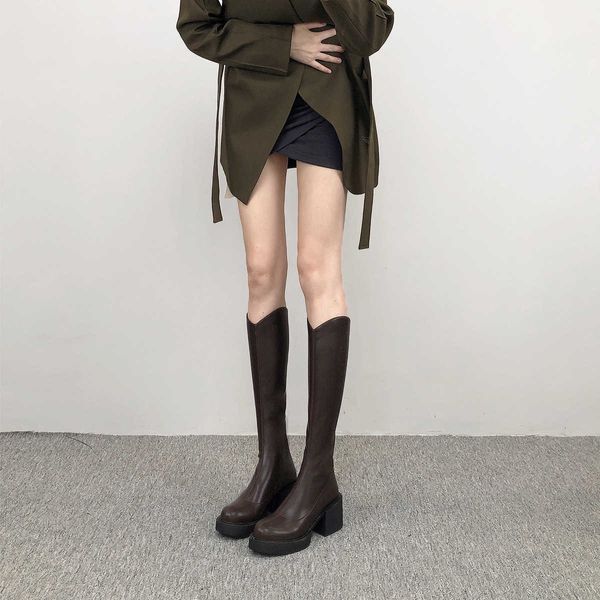 boots brown thick heeled high boots thinner than knee in spring motorcycle boots 220926, Black
boots brown thick heeled high boots thinner than knee in spring motorcycle boots 220926, Black