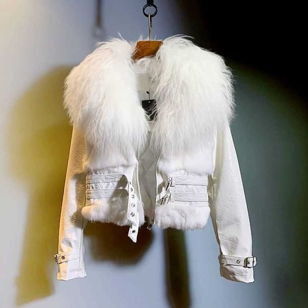 women's fur faux fur winter new real wool collar chic pu leather jacket for women stitching rabbit fur slim moto short leather jacket c, Black
women's fur faux fur winter new real wool collar chic pu leather jacket for women stitching rabbit fur slim moto short leather jacket c, Black
