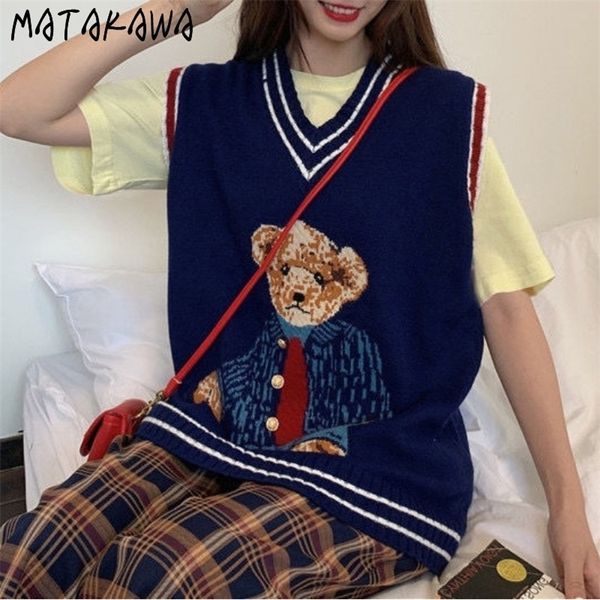 women's vests matakawa women vest korean fashion loose knitted colete feminino embroidery bear sleeveless gilet pullover sweater mujer, Black;white
women's vests matakawa women vest korean fashion loose knitted colete feminino embroidery bear sleeveless gilet pullover sweater mujer, Black;white