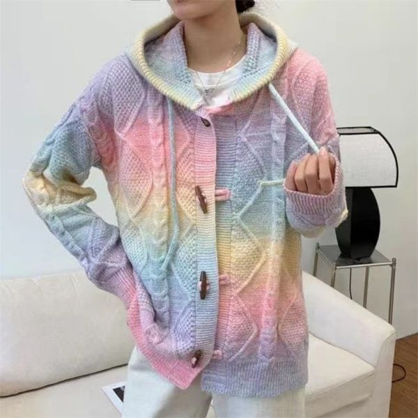 womens knits tees autumn ladies sweater color tiedye rainbow cardigan sweater coat womens winter loose long sleeve knit hooded cardigan 2209, White
womens knits tees autumn ladies sweater color tiedye rainbow cardigan sweater coat womens winter loose long sleeve knit hooded cardigan 2209, White