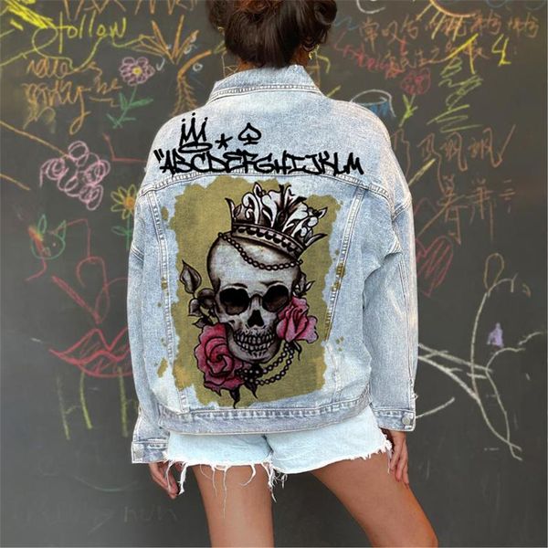 women's autumn and winter new lapel denim jacket street fashion with personalized rose skull print graffiti punk rock, Black;brown
women's autumn and winter new lapel denim jacket street fashion with personalized rose skull print graffiti punk rock, Black;brown