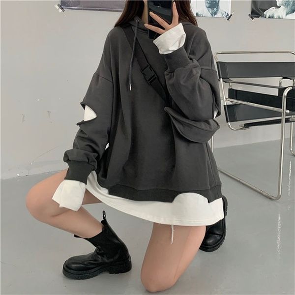 women's hoodies sweatshirts autumn sweatshirt women gray korean oversized patchwork hoodie fake 2 piece pullovers streetwear loose 2209, Black
women's hoodies sweatshirts autumn sweatshirt women gray korean oversized patchwork hoodie fake 2 piece pullovers streetwear loose 2209, Black