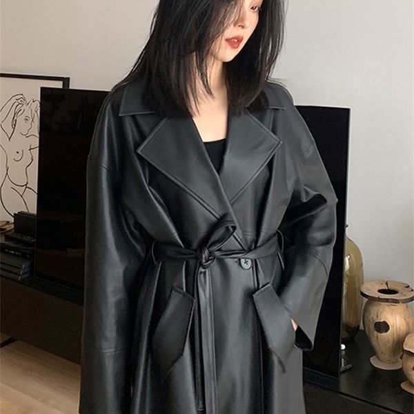 women's leather faux lautaro spring autumn long oversized black trench coat for women sashes single button loose stylish korean fashion
women's leather faux lautaro spring autumn long oversized black trench coat for women sashes single button loose stylish korean fashion