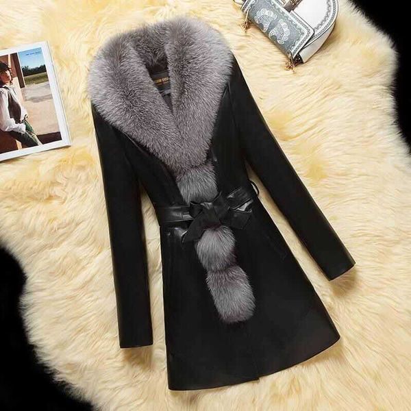 women's fur faux spring autumn haining leather coat women pu mid-length collar overcoat with cotton female q324 t220928, Black
women's fur faux spring autumn haining leather coat women pu mid-length collar overcoat with cotton female q324 t220928, Black