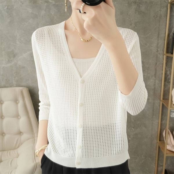 women's knits tees sunscreen cardigan women's seven points sleeves breathable hollow thin small jacket 22 spring summer vneck ice, White
women's knits tees sunscreen cardigan women's seven points sleeves breathable hollow thin small jacket 22 spring summer vneck ice, White