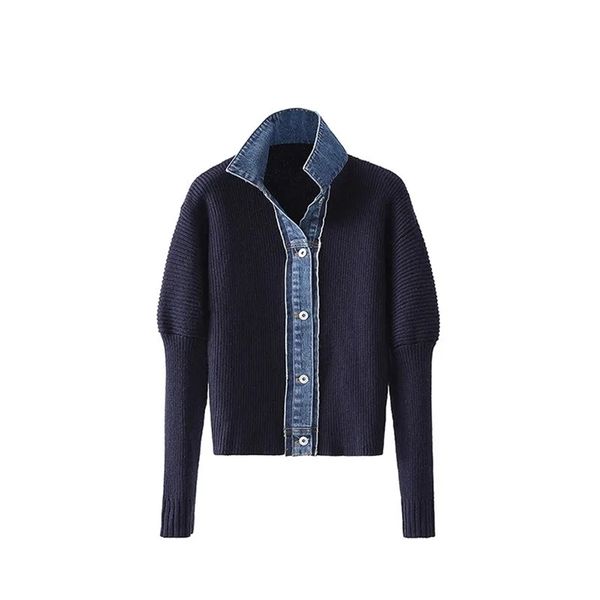 women's knits tees korean fashion sweater jacket spring autumn denim patchwork knitted cardigan turn-down collar single breasted vingta, White
women's knits tees korean fashion sweater jacket spring autumn denim patchwork knitted cardigan turn-down collar single breasted vingta, White