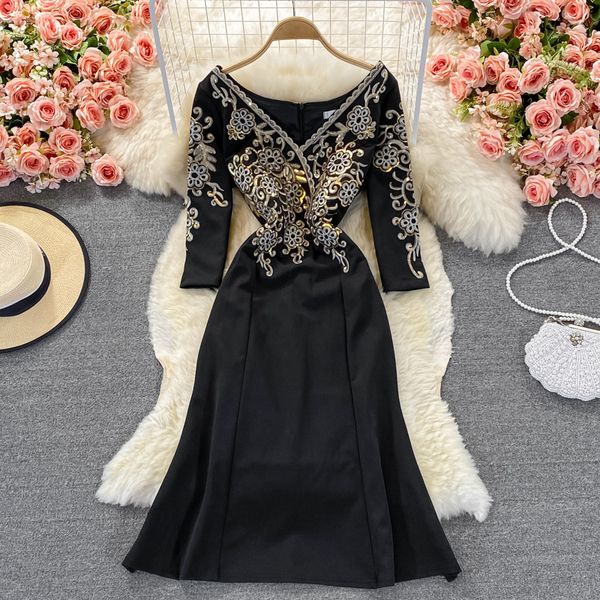 celebrity temperament v-neck black fishtail dress women sequin embroidery hepburn style slim wrap hip long skirt, Black;gray
celebrity temperament v-neck black fishtail dress women sequin embroidery hepburn style slim wrap hip long skirt, Black;gray