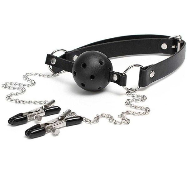 beauty items mouth ball gag with clips nipple teaser clamps leather strap breathable sm bondage toy
beauty items mouth ball gag with clips nipple teaser clamps leather strap breathable sm bondage toy