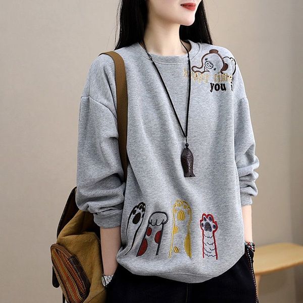 women's hoodies sweatshirts artistic embroidery plus size plus velvet thick sweater women autumn winter loose and lazy longsleeved pull, Black
women's hoodies sweatshirts artistic embroidery plus size plus velvet thick sweater women autumn winter loose and lazy longsleeved pull, Black